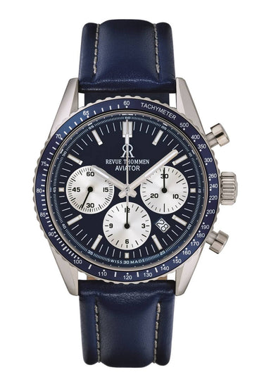 Revue Thommen Herren Armbanduhr Automatic Aviator 42 mm Chronograph, Tachymeter Armband Leather 17000.6535